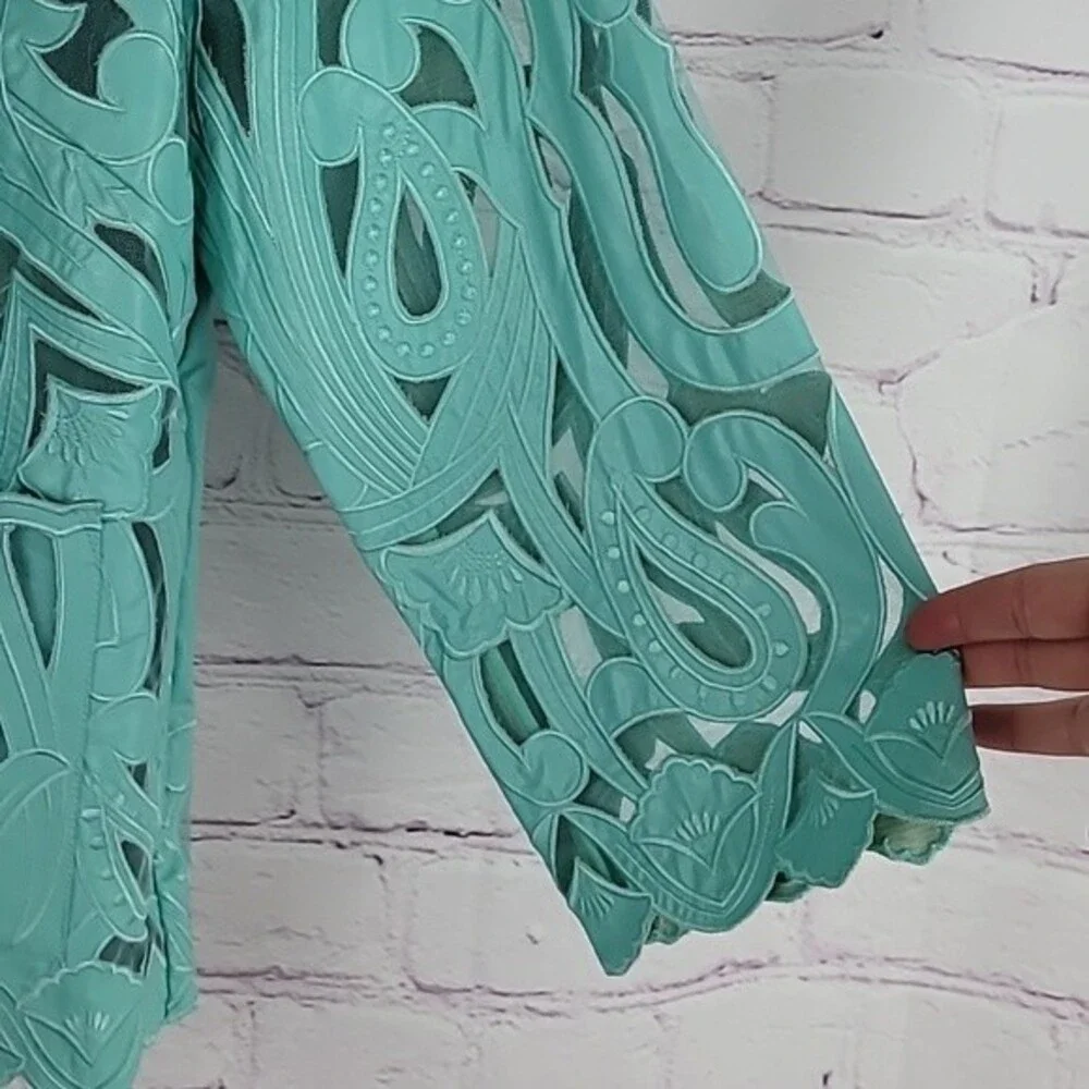 Weavz  Aquamarine colored polyurethane  zipper jacket. Size Small. - Picture 4 of 8